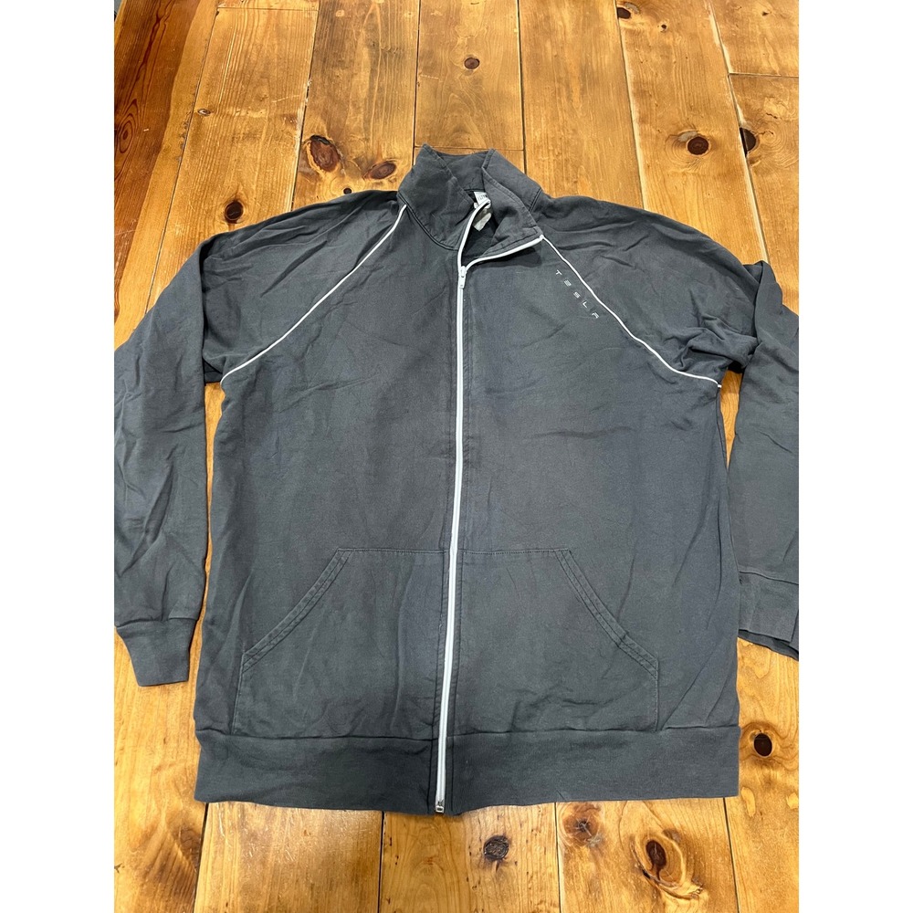 Tesla American Apparel California Fleece Track Jacket Gray Full Zip Mens XL